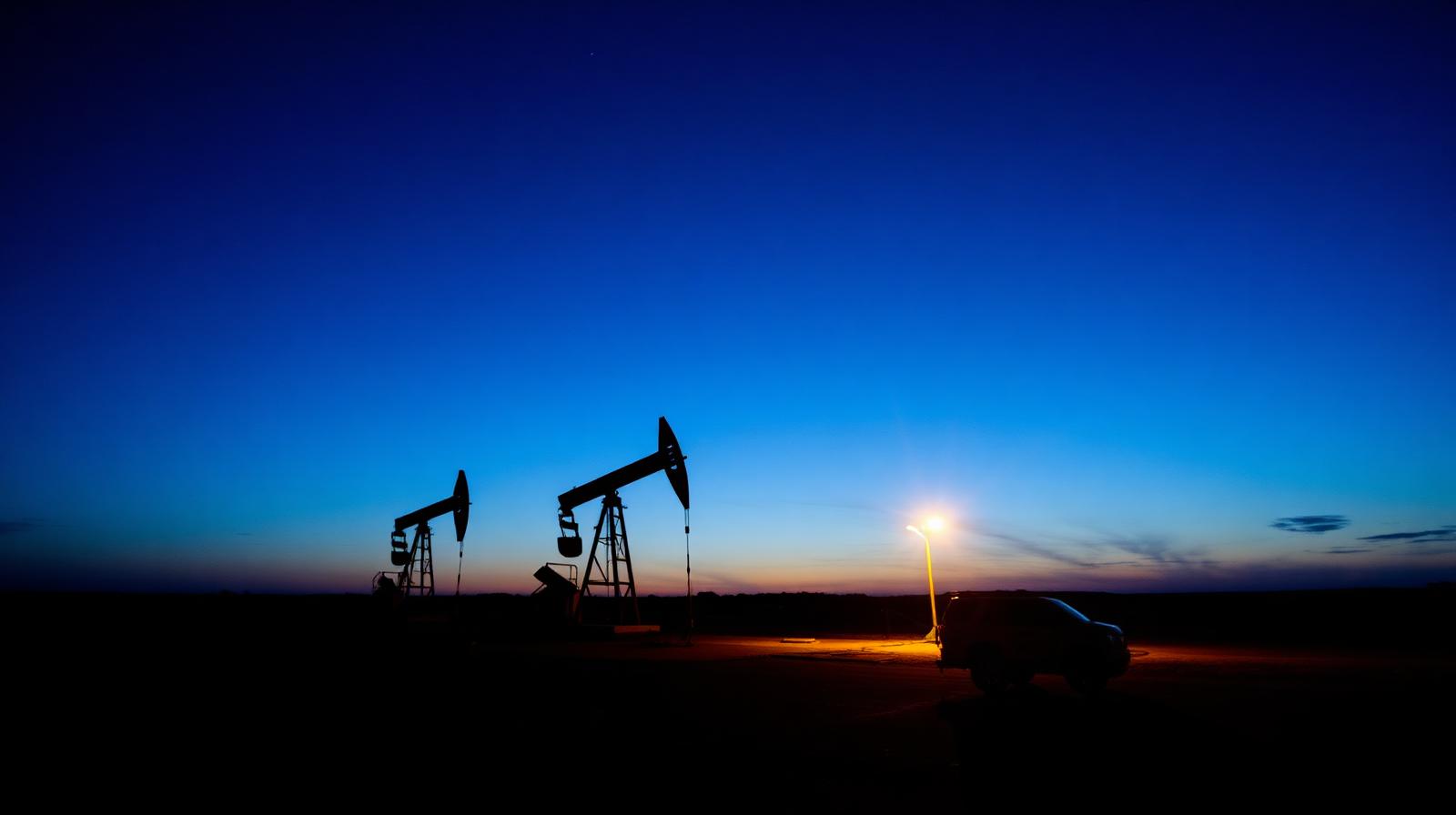 Remote well site at dusk